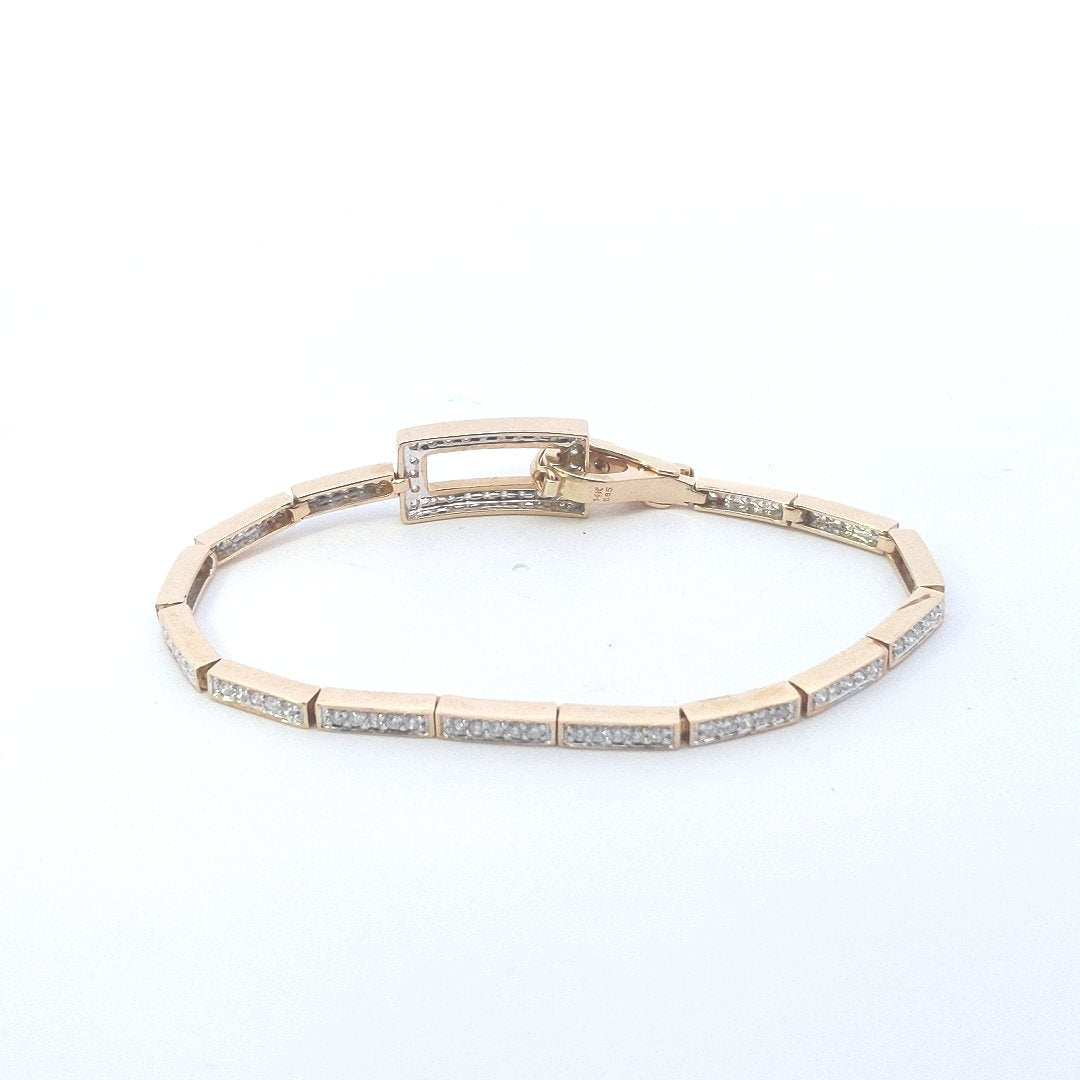 Estate $1730 14K Yellow Gold Bar Link Diamond Bracelet