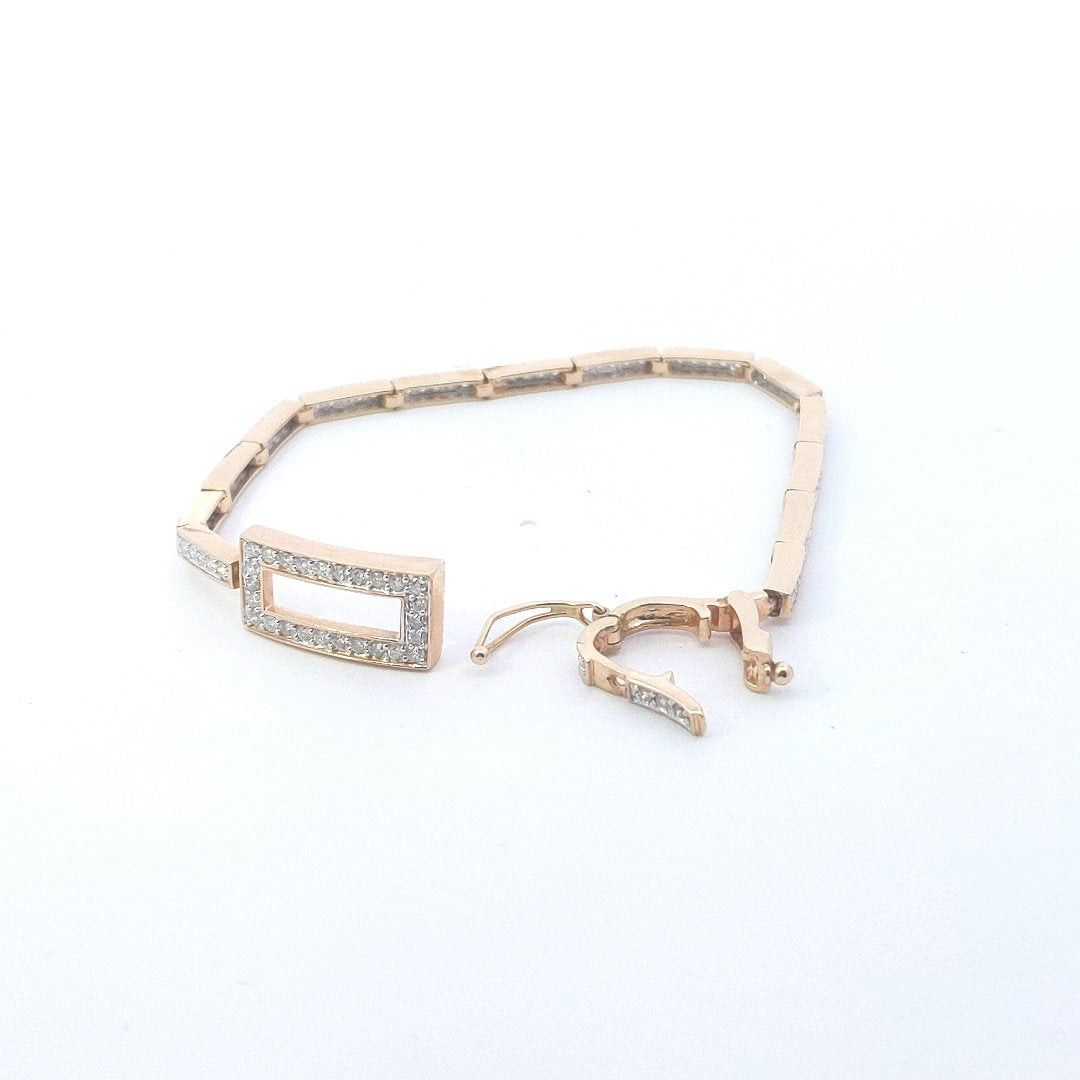 Estate $1730 14K Yellow Gold Bar Link Diamond Bracelet