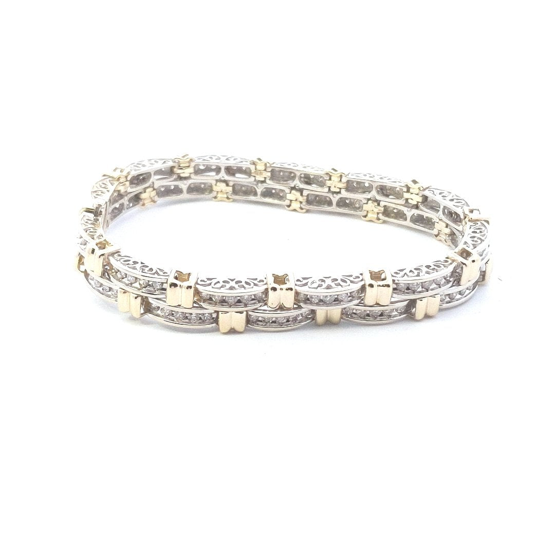 Estate $5000 14K Two Tone Gold Double Row Chanel Set Diamond Bracelet