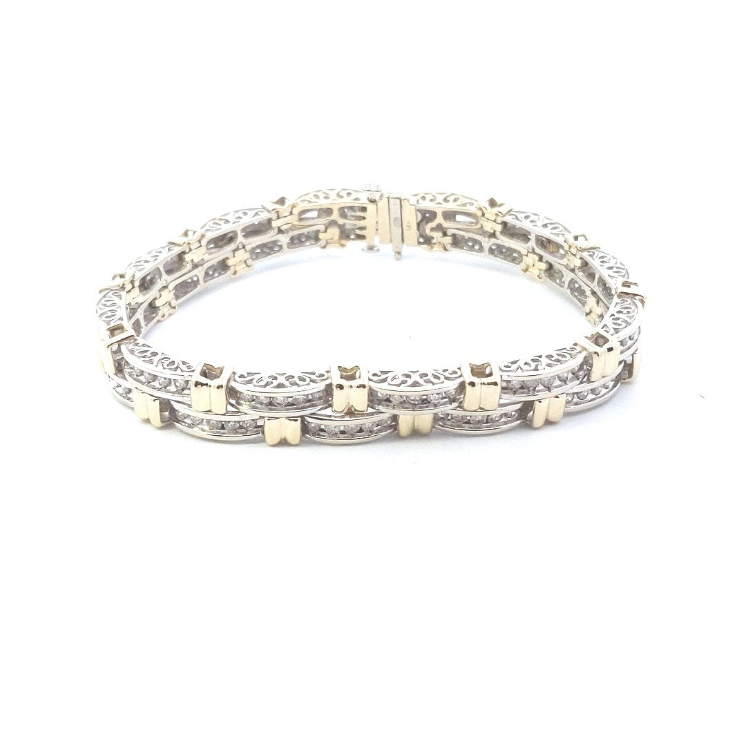 Estate $5000 14K Two Tone Gold Double Row Chanel Set Diamond Bracelet
