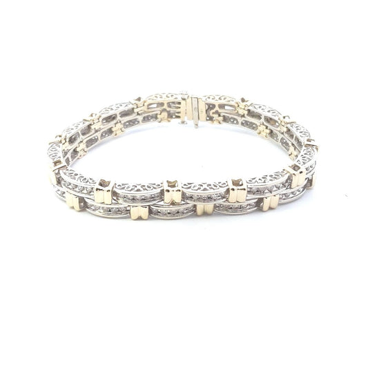 Estate $5000 14K Two Tone Gold Double Row Chanel Set Diamond Bracelet