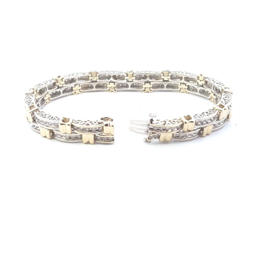 Estate $5000 14K Two Tone Gold Double Row Chanel Set Diamond Bracelet