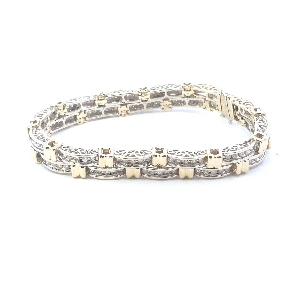 Estate $5000 14K Two Tone Gold Double Row Chanel Set Diamond Bracelet