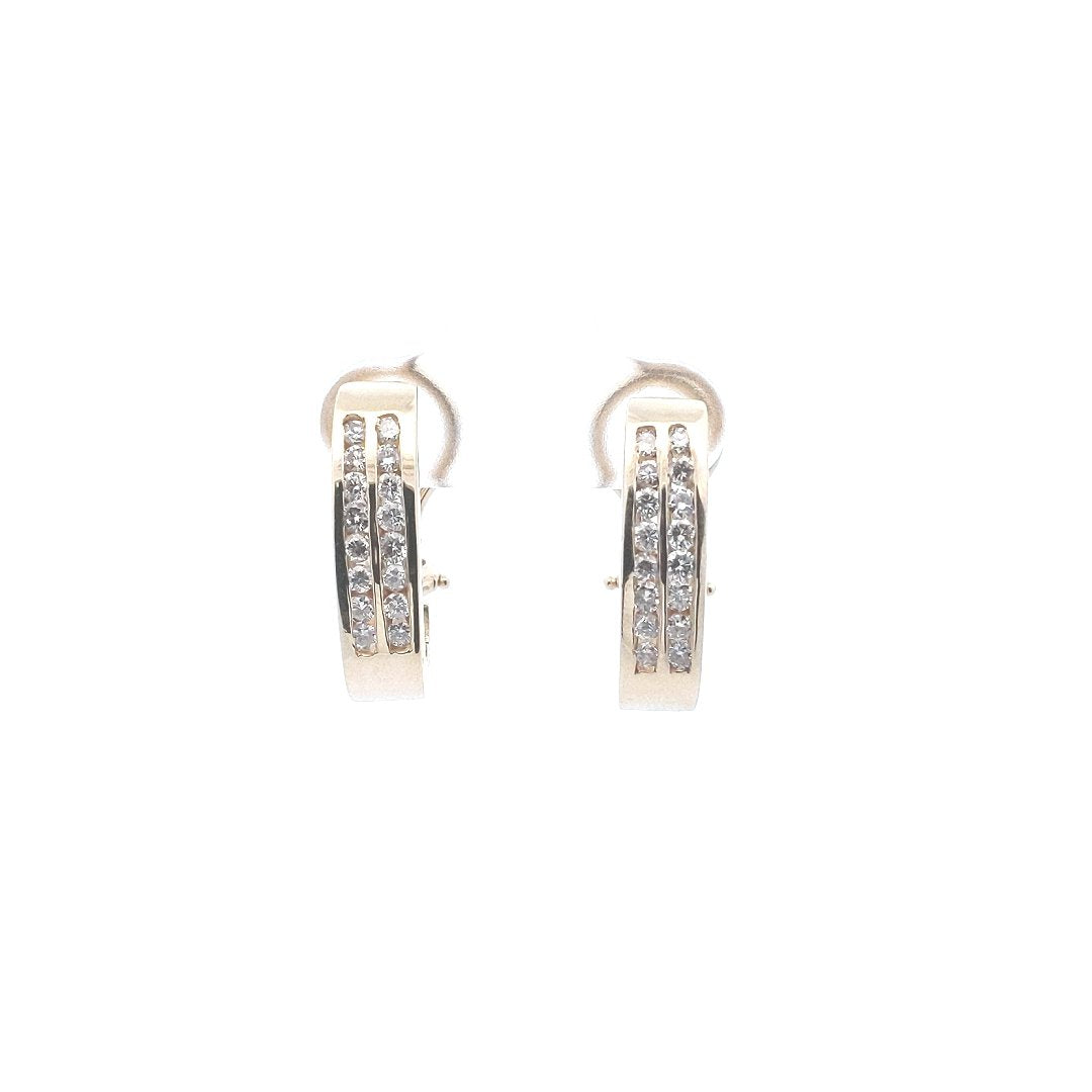Estate $1040 14K Yellow Gold Double Row Chanel Set Diamond Earrings
