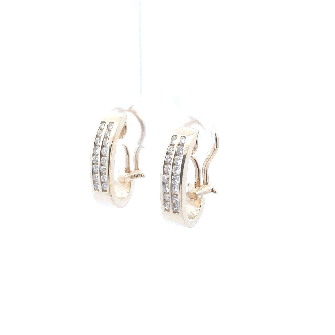 Estate $1040 14K Yellow Gold Double Row Chanel Set Diamond Earrings