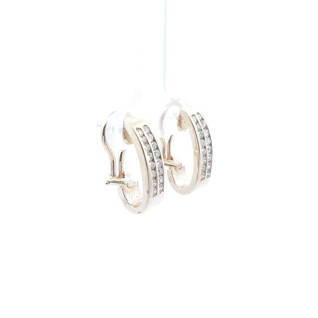 Estate $1040 14K Yellow Gold Double Row Chanel Set Diamond Earrings