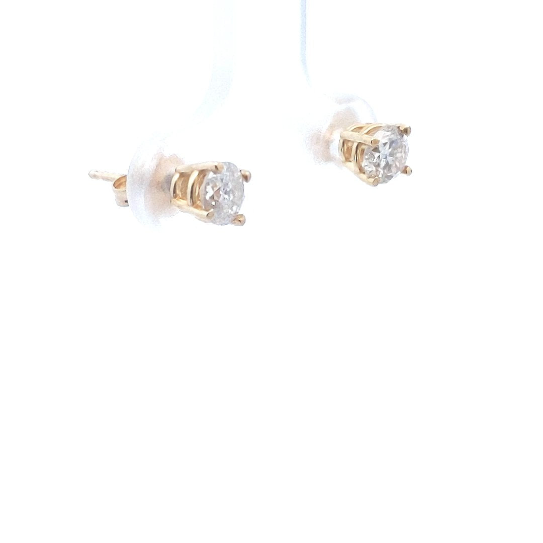 Estate $500 14K Yellow Gold Natural Diamond Solitaire Stud Earrings