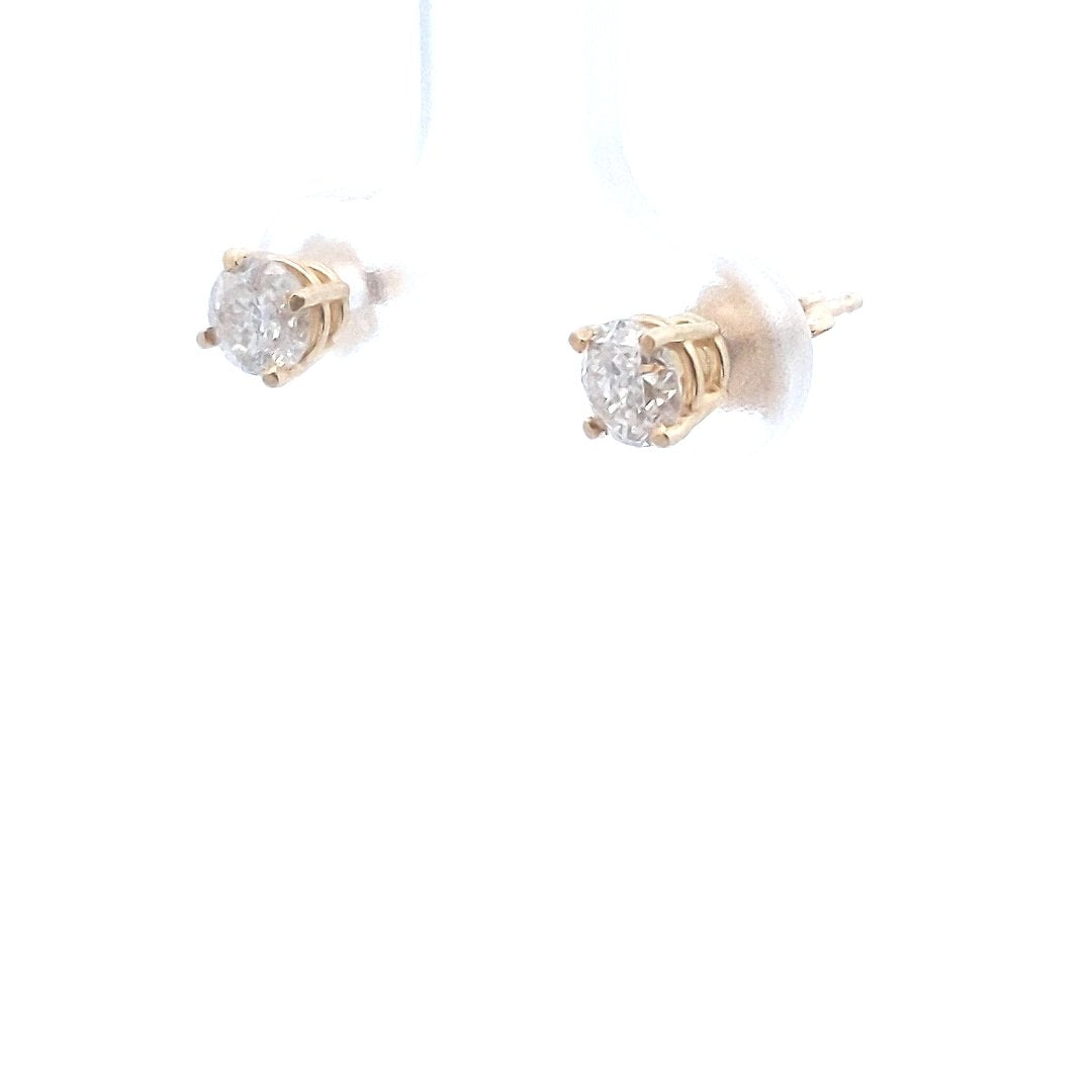 Estate $500 14K Yellow Gold Natural Diamond Solitaire Stud Earrings