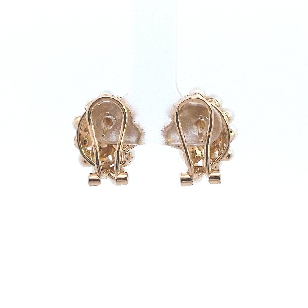 Estate $700 14K Yellow Gold Cultured Pearl Diamond Bubble Design Earrings