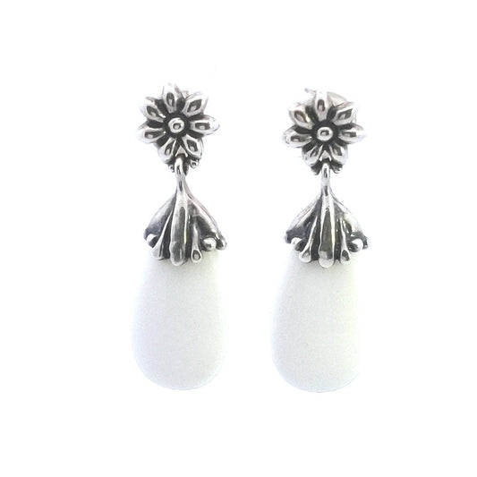 Designer $150 Carolyn Pollack Sterling White Agate Dangle Earrings