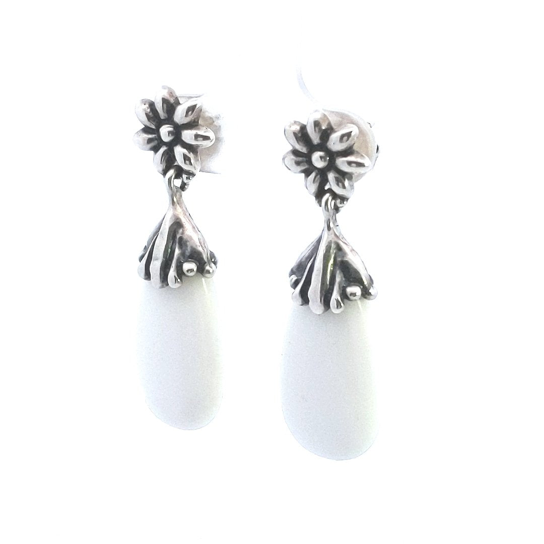 Designer $150 Carolyn Pollack Sterling White Agate Dangle Earrings