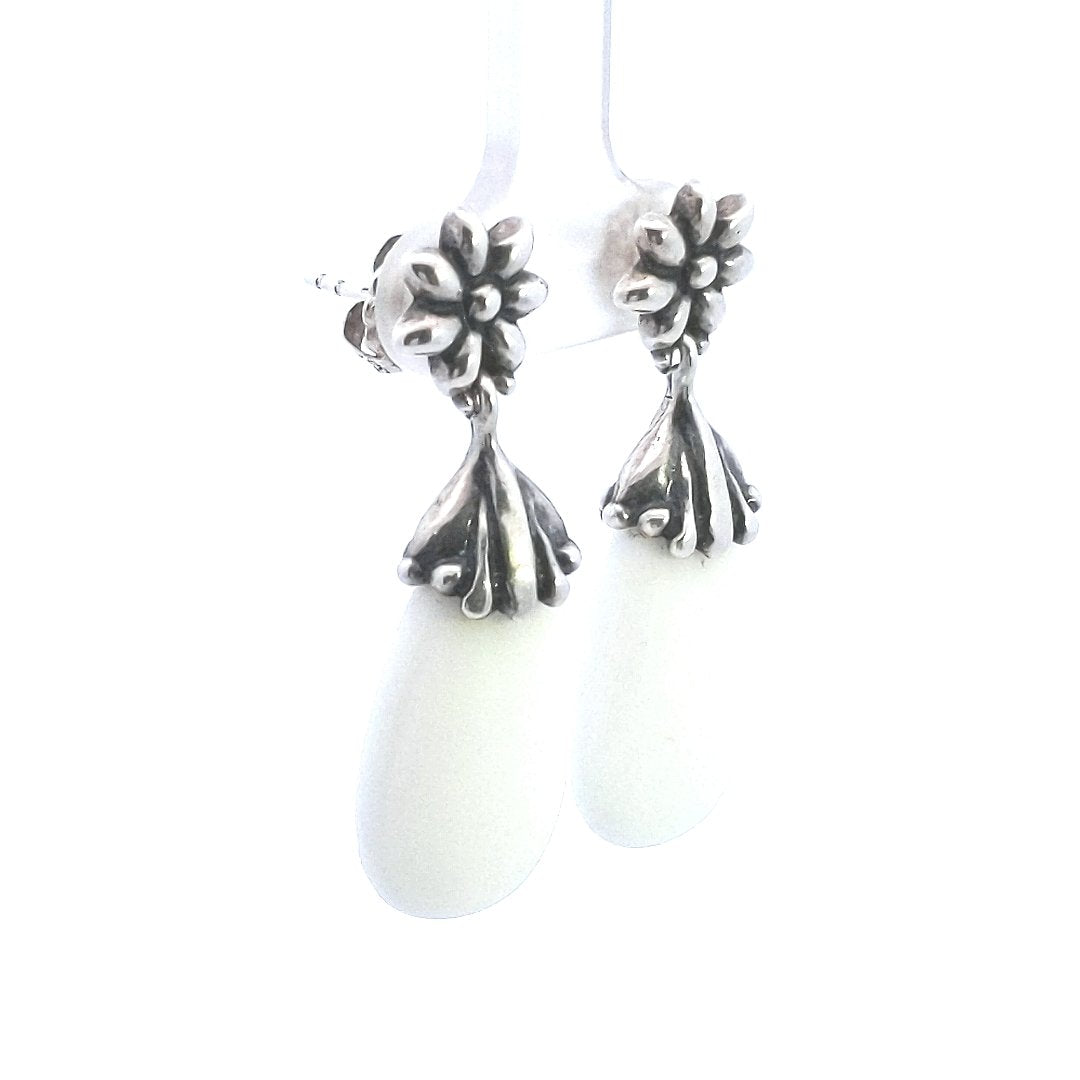 Designer $150 Carolyn Pollack Sterling White Agate Dangle Earrings