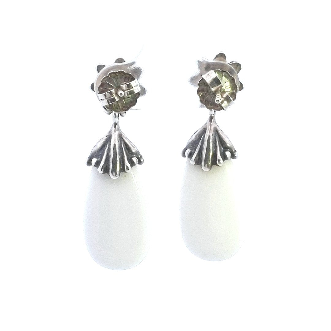 Designer $150 Carolyn Pollack Sterling White Agate Dangle Earrings