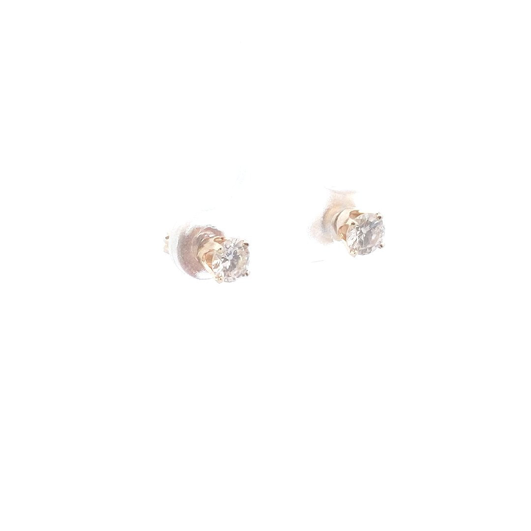 Estate $600 14K Yellow Gold Round Diamond Stud Earrings