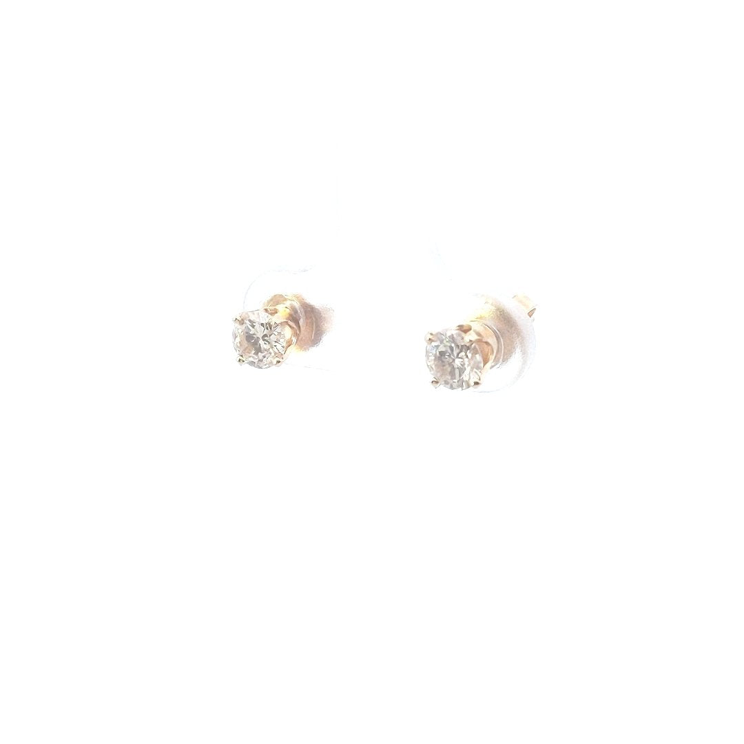 Estate $600 14K Yellow Gold Round Diamond Stud Earrings