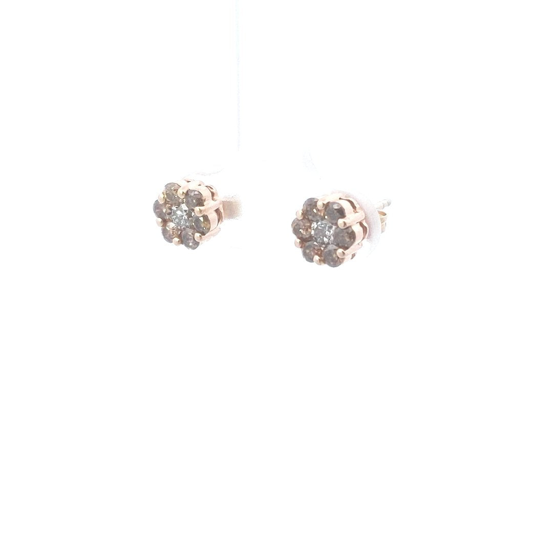 Estate $300 14K Yellow Gold Brown & White Diamond Stud Earrings