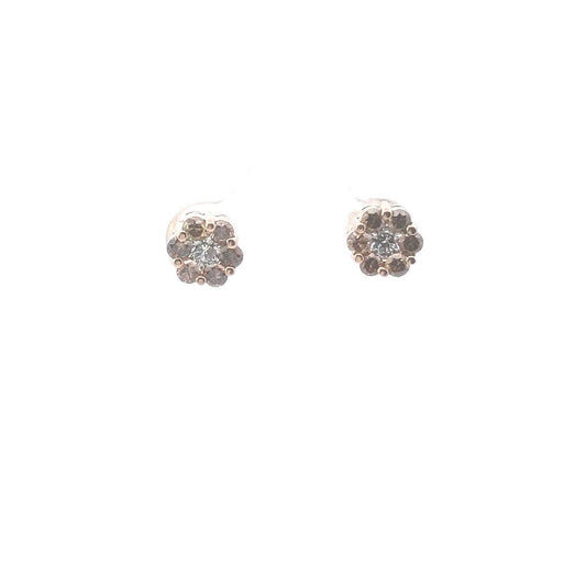Estate $300 14K Yellow Gold Brown & White Diamond Stud Earrings