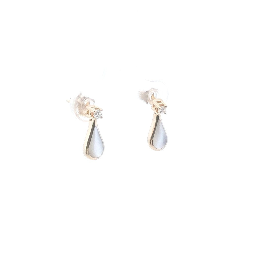 Designer $390 Kabana 14K Yellow Gold Diamond Mother of Pearl Dangle Earrings