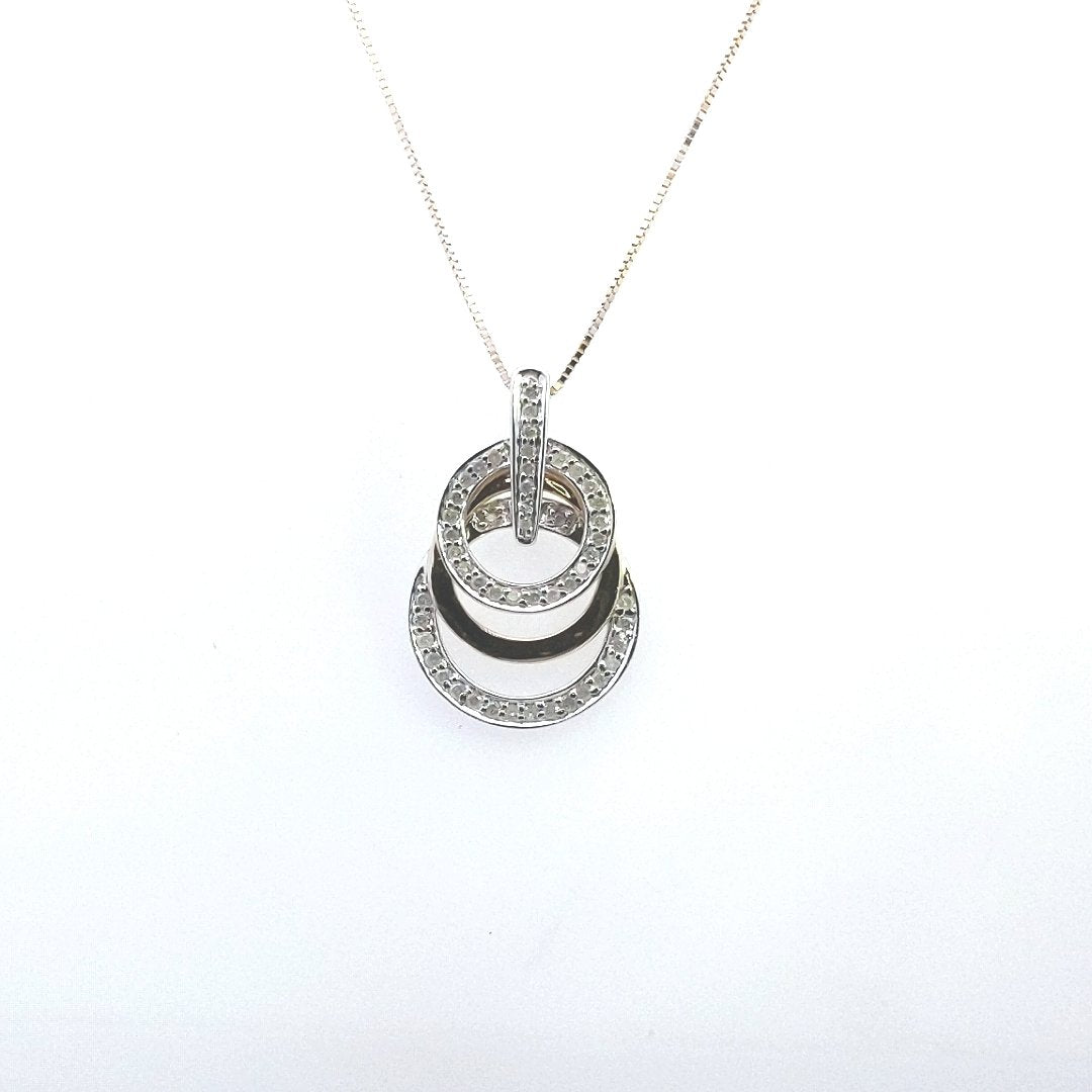 Estate $800 14K Two Tone Gold Triple Circle Diamond Necklace