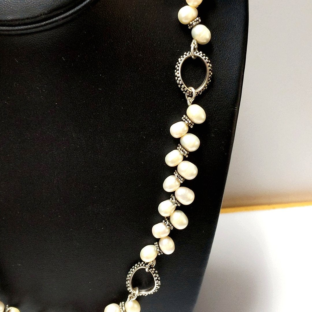 Designer $470 Michael Dawkins Sterling Fresh Water Pearl Toggle Necklace