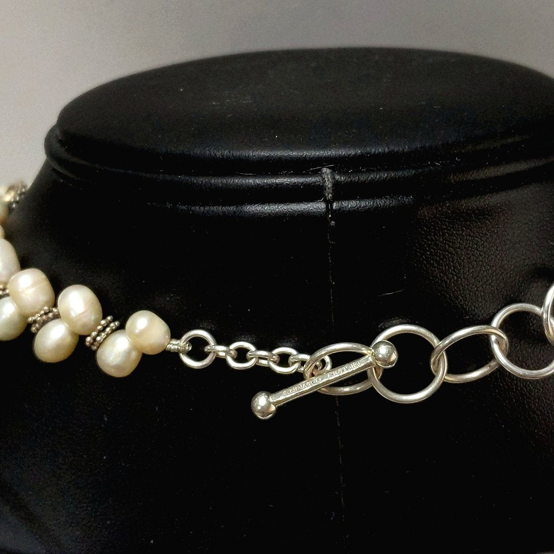 Designer $470 Michael Dawkins Sterling Fresh Water Pearl Toggle Necklace