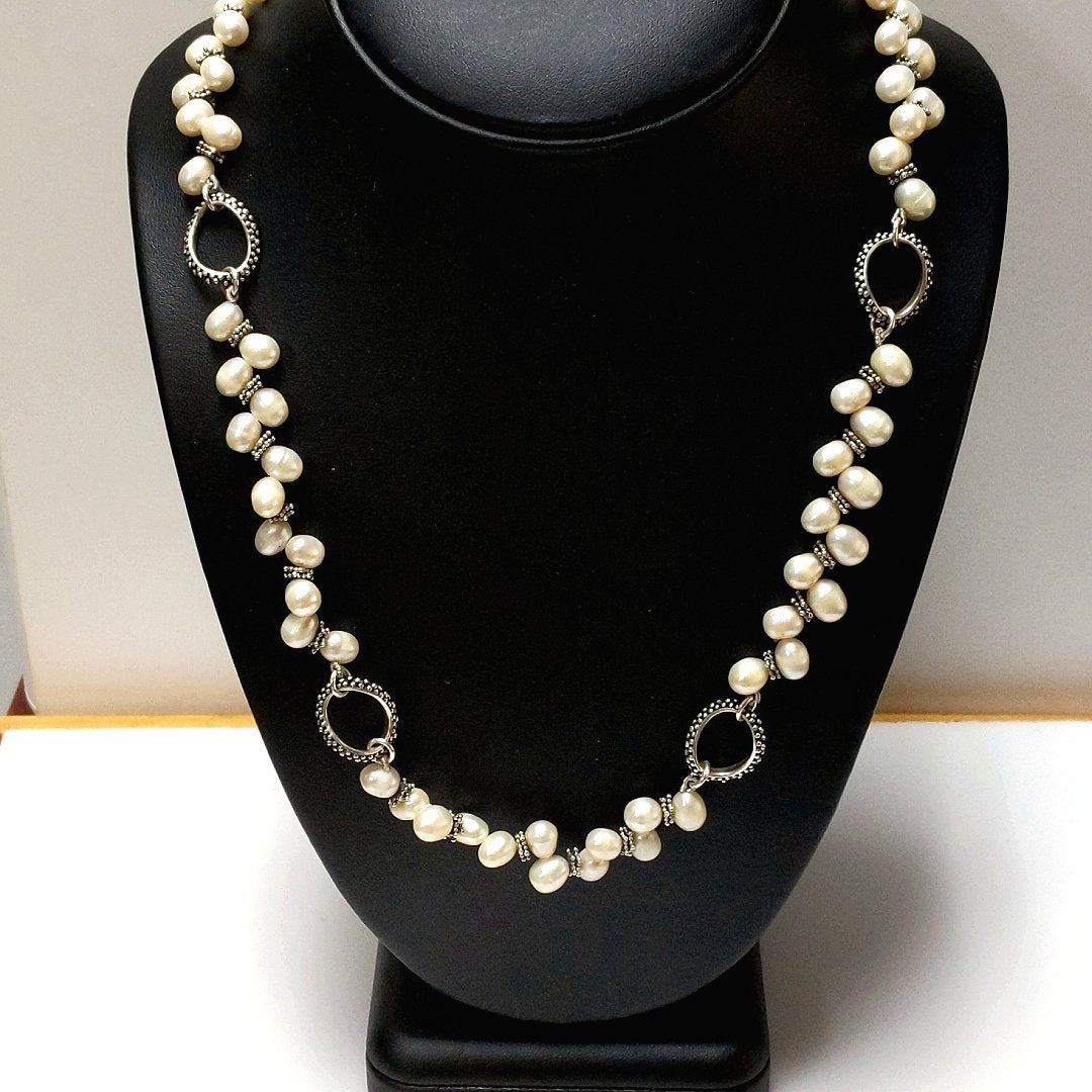 Designer $470 Michael Dawkins Sterling Fresh Water Pearl Toggle Necklace