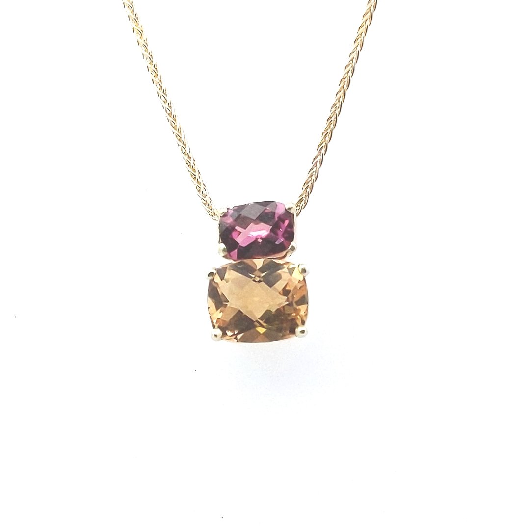 Estate $1100 14K Yellow Gold Citrine Pink Tourmaline Necklace