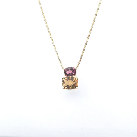 Estate $1100 14K Yellow Gold Citrine Pink Tourmaline Necklace