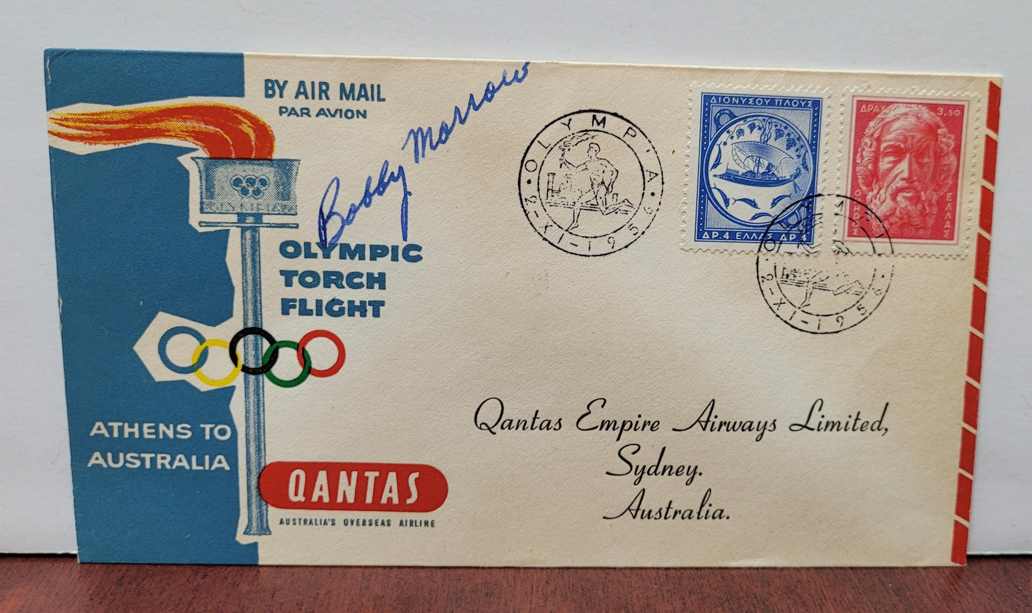 Bobby Morrow Signed Olympic Torch Flight Cover