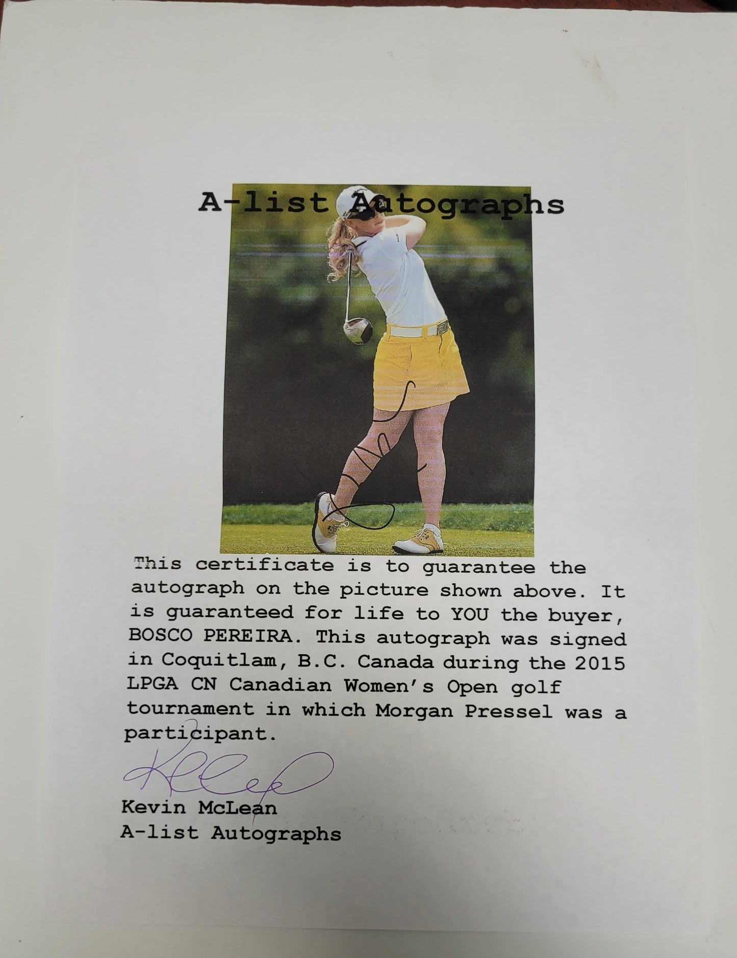 Morgan Pressel Signed Photo