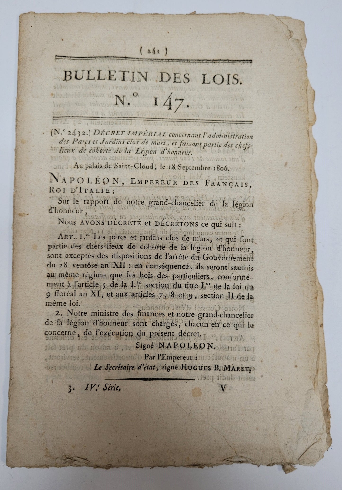 Antique Bulletin Des Lois N 147