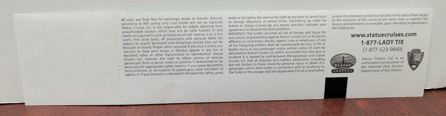 Ellis Island Ticket 2015