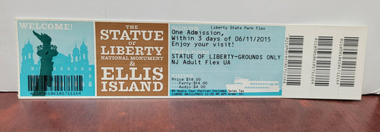 Ellis Island Ticket 2015