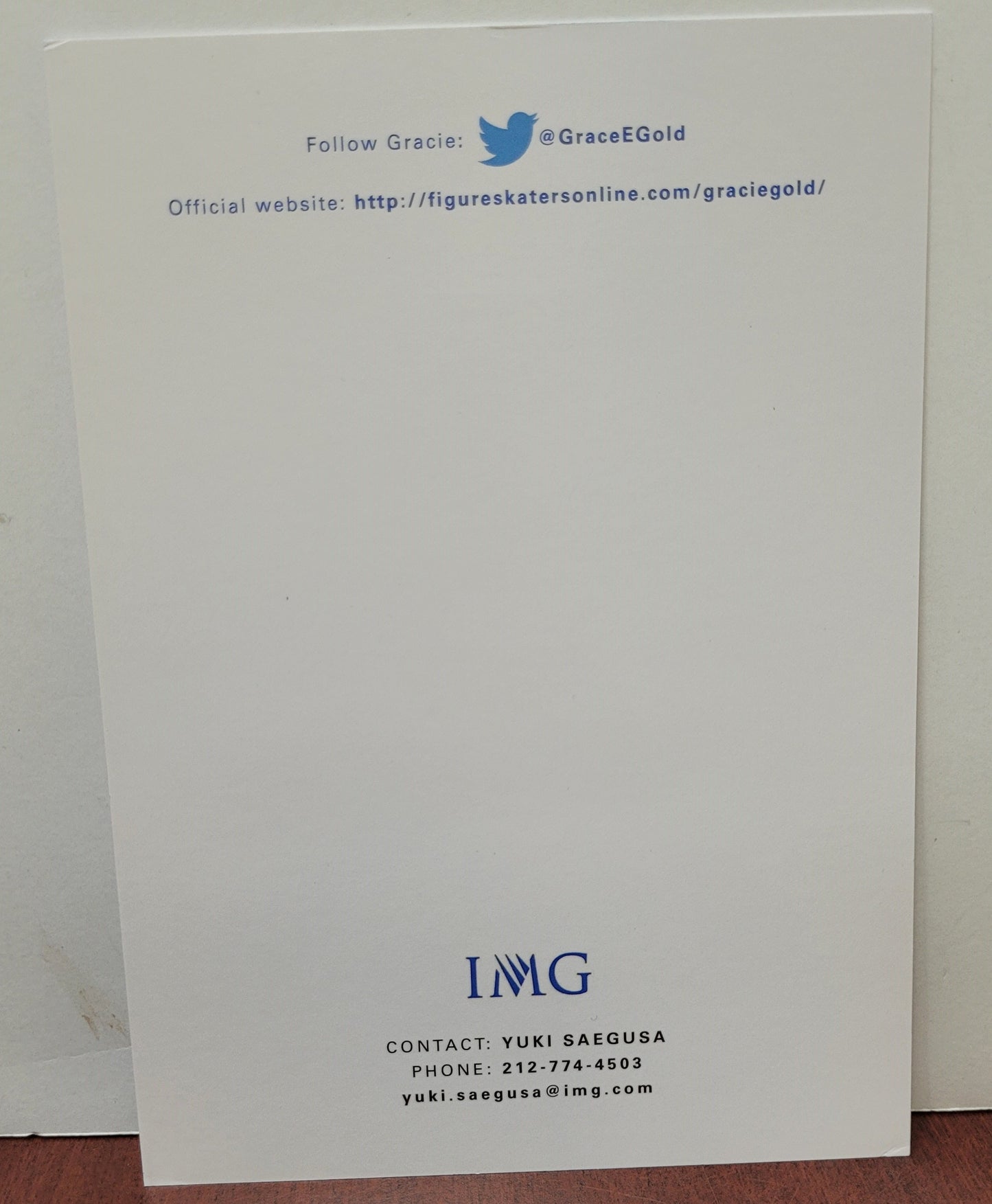 Gracie Gold Signed Stock Card