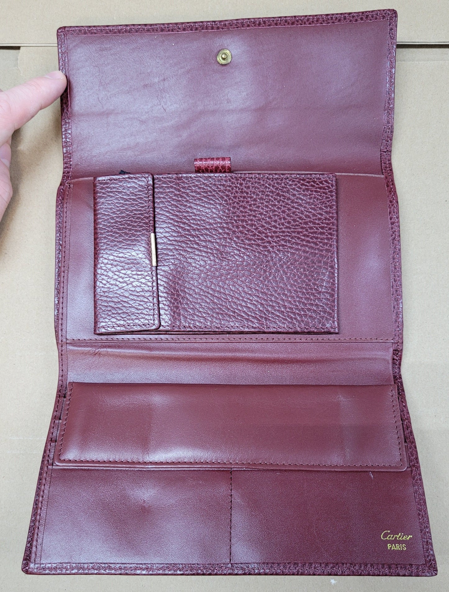 Estate $200 Cartier Burgundy Leather Clutch Purse