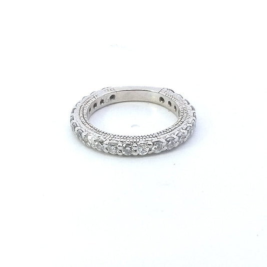 Estate $800 14K White Gold Diamond Milgrain Design Band