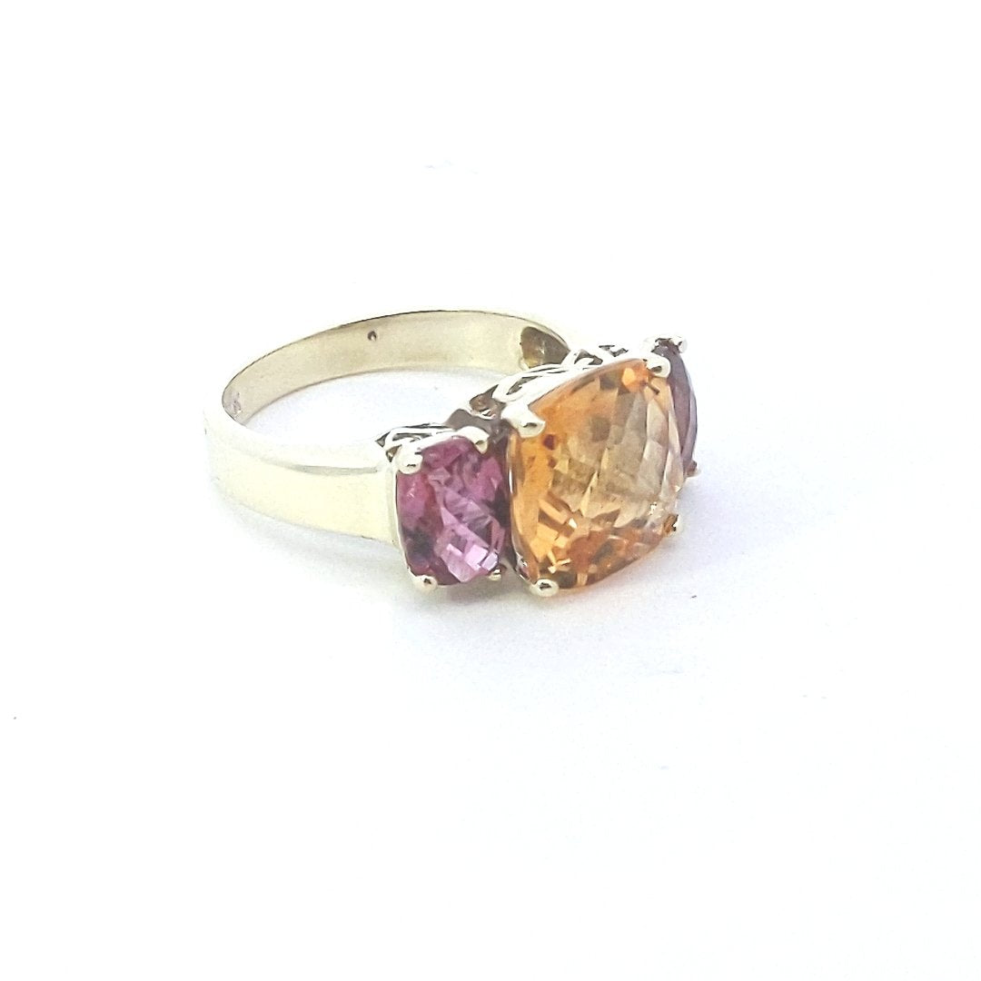 Estate $700 14K Yellow Gold Citrine & Pink Tourmaline Ring