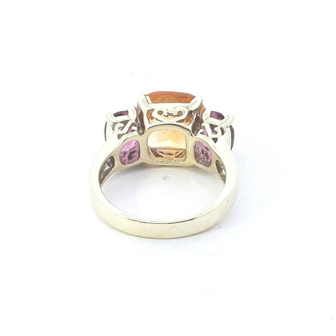 Estate $700 14K Yellow Gold Citrine & Pink Tourmaline Ring