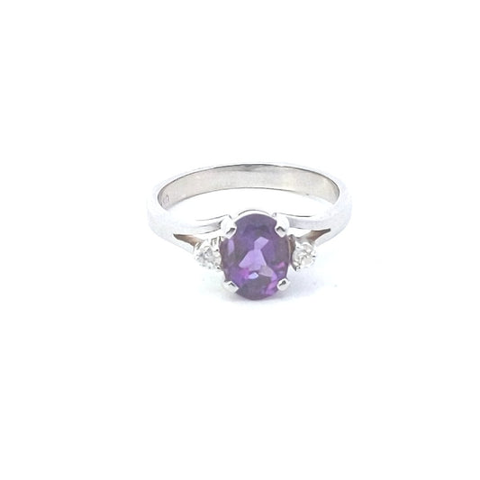 Estate $600 18K Yellow Gold Amethyst Diamond Ring