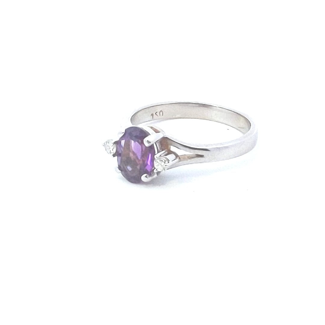 Estate $600 18K Yellow Gold Amethyst Diamond Ring