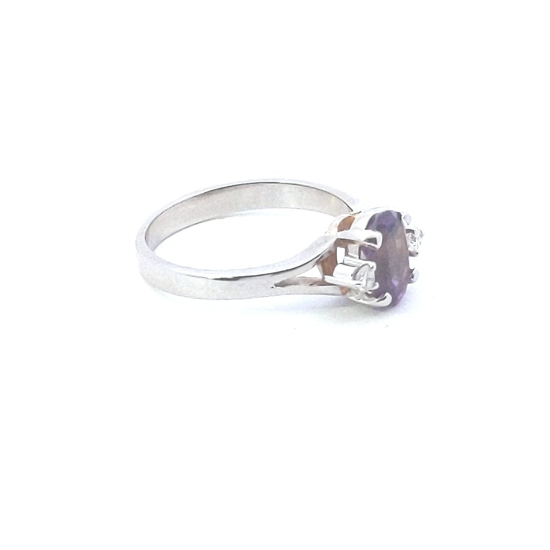 Estate $600 18K Yellow Gold Amethyst Diamond Ring