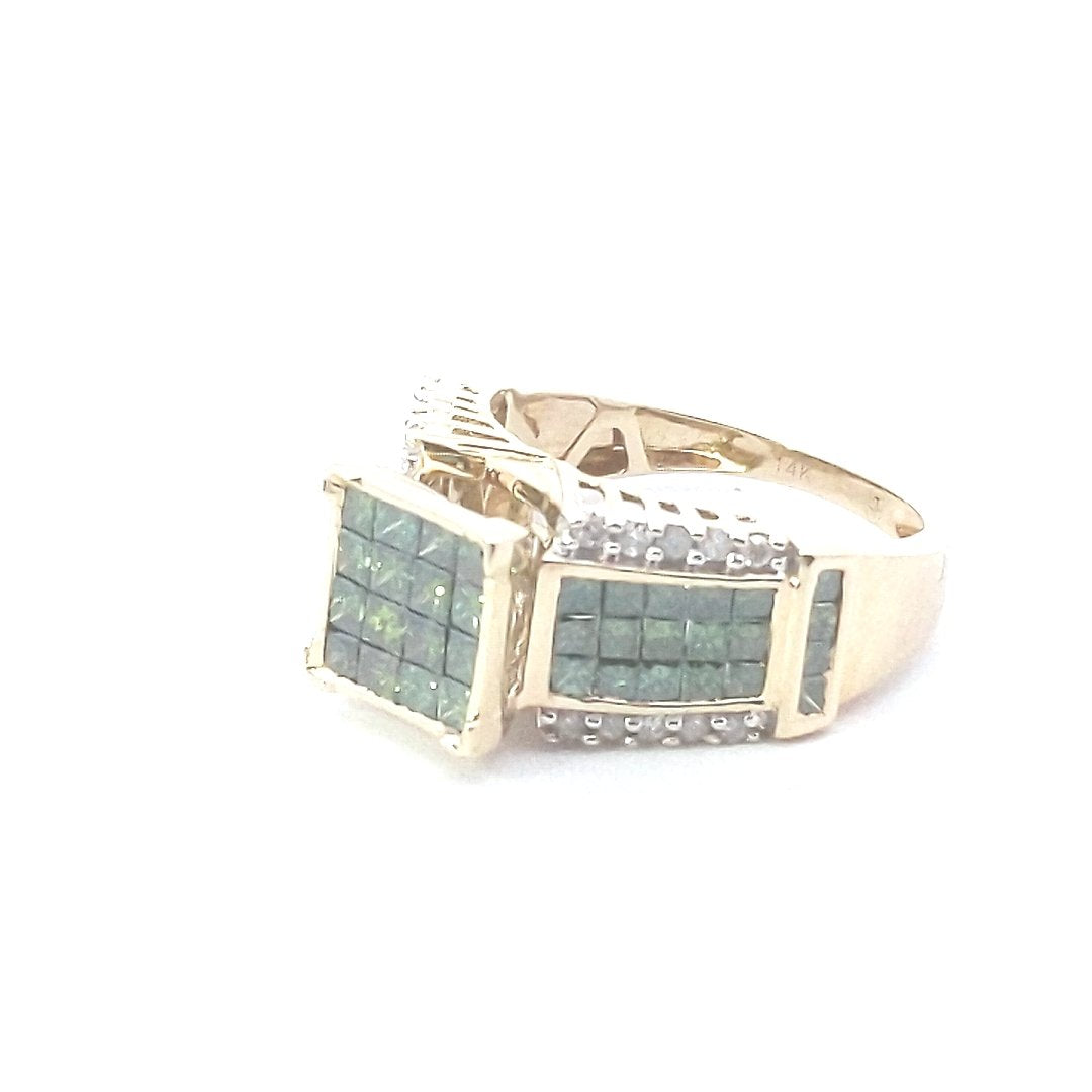 Estate $800 14K Yellow Gold Irradiated Green Diamond Invisible Set Ring