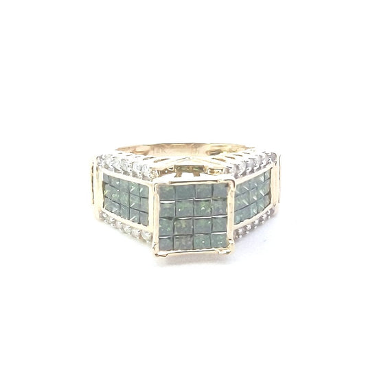 Estate $800 14K Yellow Gold Irradiated Green Diamond Invisible Set Ring