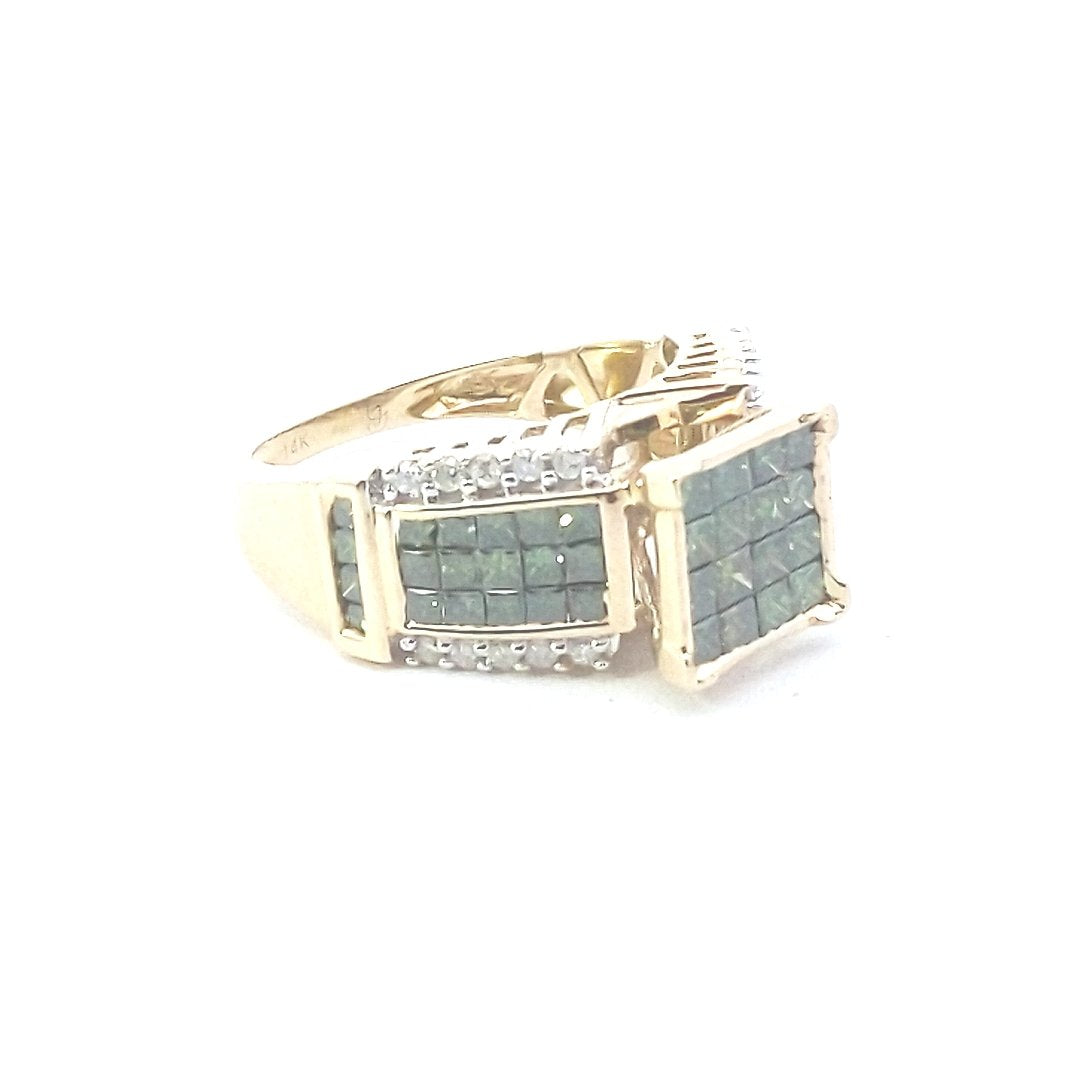 Estate $800 14K Yellow Gold Irradiated Green Diamond Invisible Set Ring