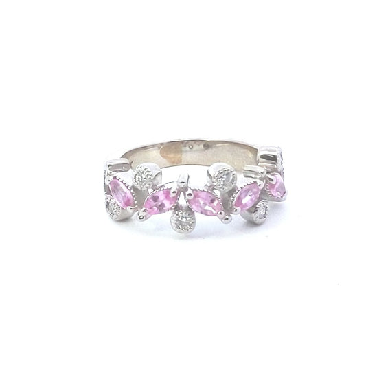 Estate $650 14K White Gold Pink Sapphire Diamond Ring