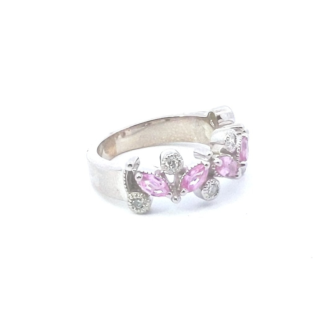 Estate $650 14K White Gold Pink Sapphire Diamond Ring