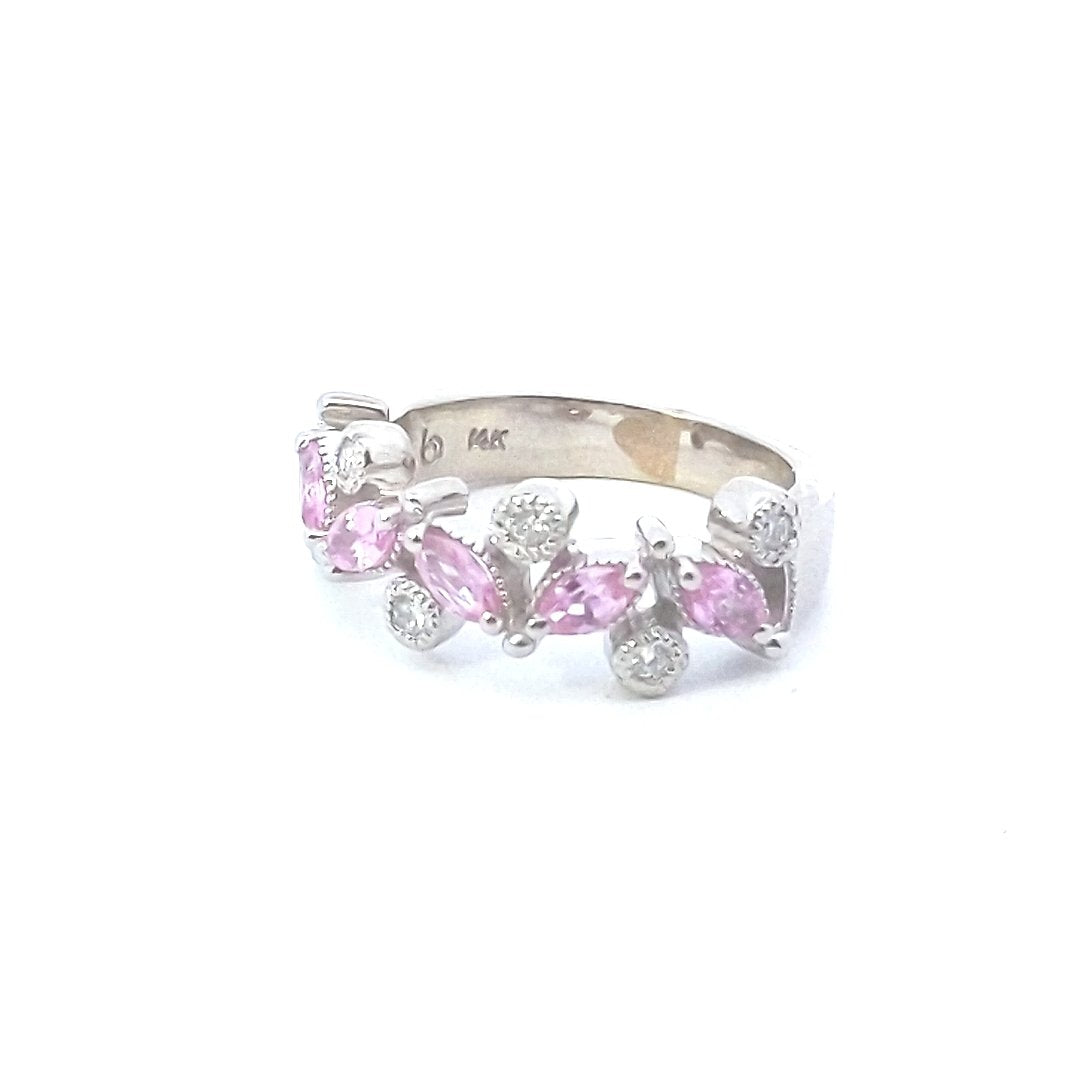 Estate $650 14K White Gold Pink Sapphire Diamond Ring