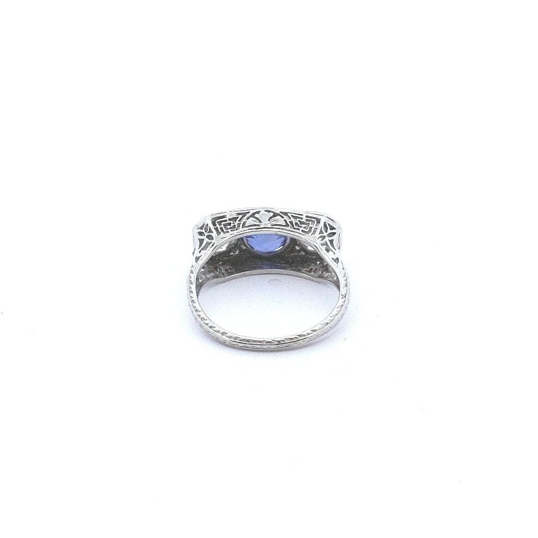 Antique $8000 Platinum Edwardian AGLCertified Sapphire & Diamond Filigree Ring