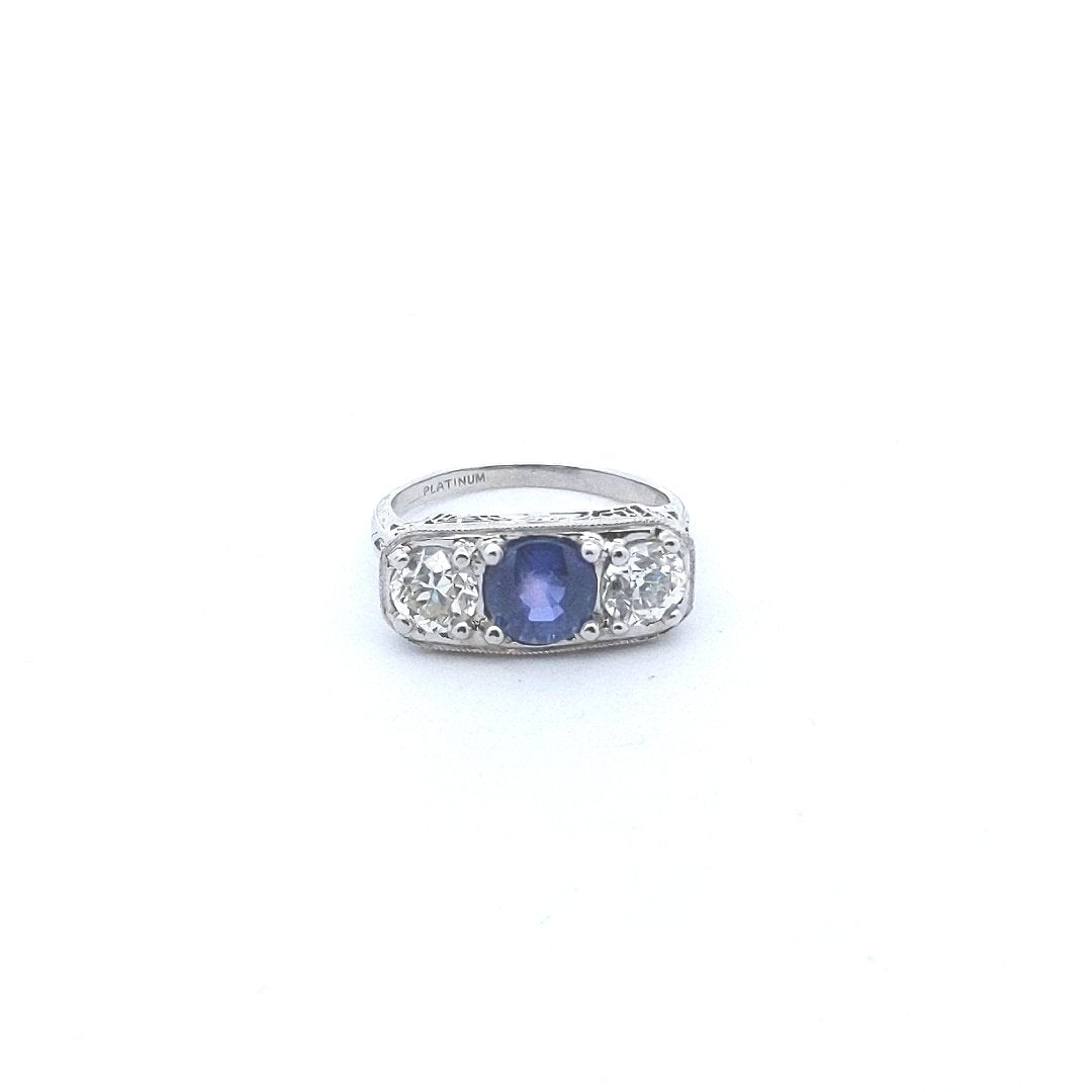 Antique $8000 Platinum Edwardian AGLCertified Sapphire & Diamond Filigree Ring