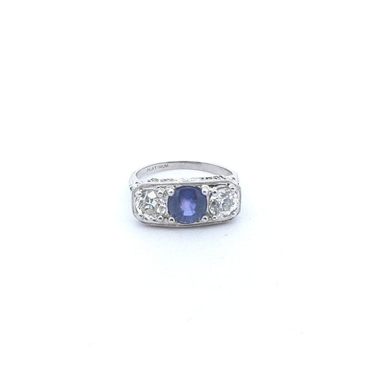 Antique $8000 Platinum Edwardian AGLCertified Sapphire & Diamond Filigree Ring